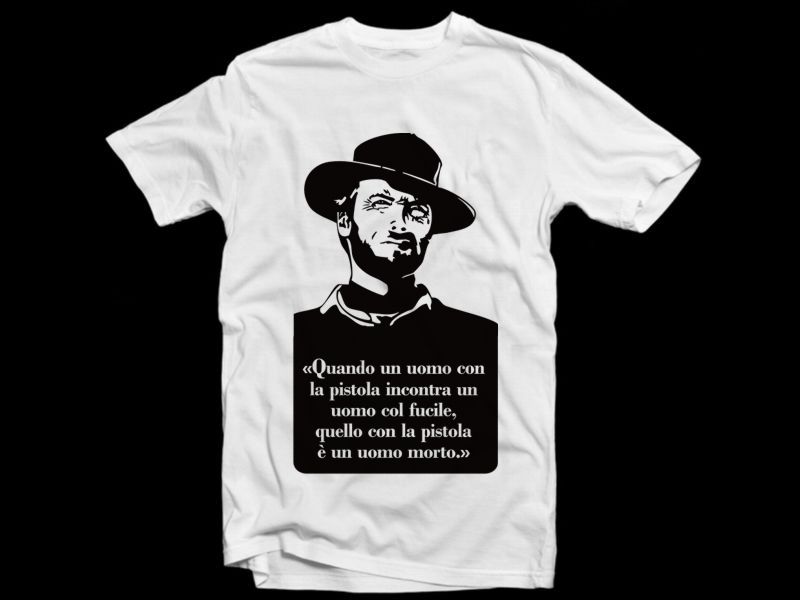 Seconda T-shirt di tre esercitazioni dedicate al genio di Sergio Leone in termoapplicato nero.